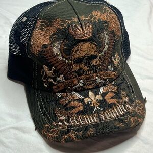 Edgy Skull Design Cap - Black and Brown